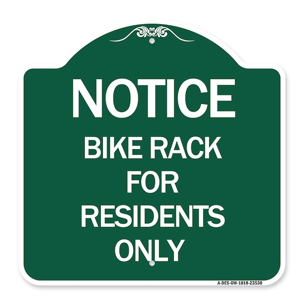Sign Bike Rack for Residents Only, Green & White Aluminum Sign, 18" x 18", GW-1818-23530